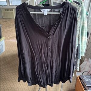 Old Navy Black 3/4 Sleeve Blouse with Mandarin Collar